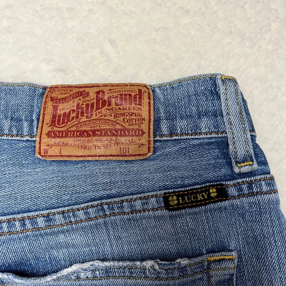 Lucky Brand Jeans Mens 32 Blue Straight Leg Short Distressed Dungarees Denim‎